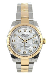 Rolex Datejust 31 Mother Of Pearl Diamonds Dial Fluted Bezel 18K Gold Two Tone Ladies 178273 Watch
